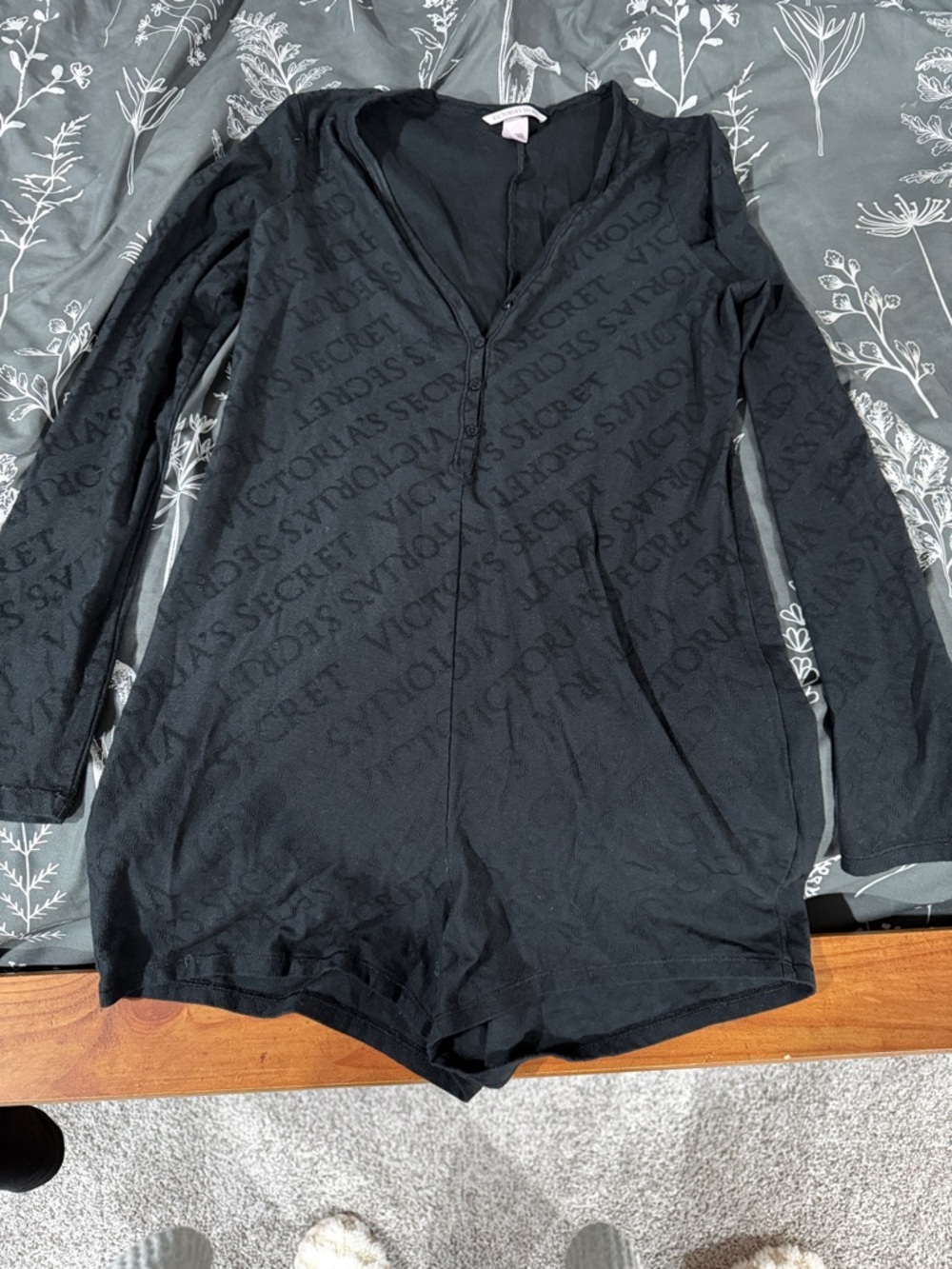 Victoria's Secret Black Logo Jacquard Long Sleeve Romper